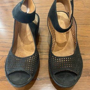 Clarks Reedly Salene Black Wedge Ankle Strap Shoe